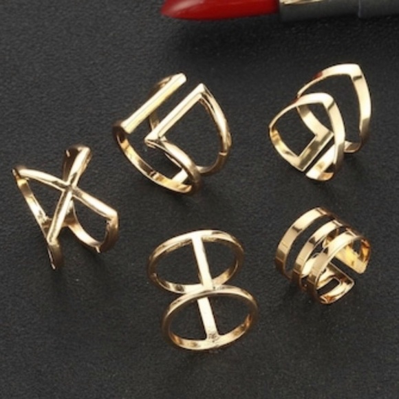 🎁 5/$35 || Striking Geometric Gold Midi Rings Set - Picture 3 of 8